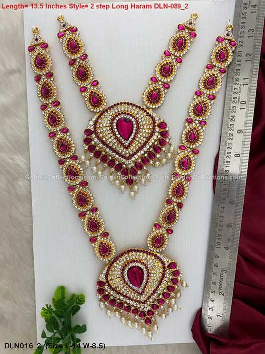 Amman Jewellery Set With Long Necklace Goldencollections Size: 14 X 8.5, Color: Pink, Style: 2 Step Image 2