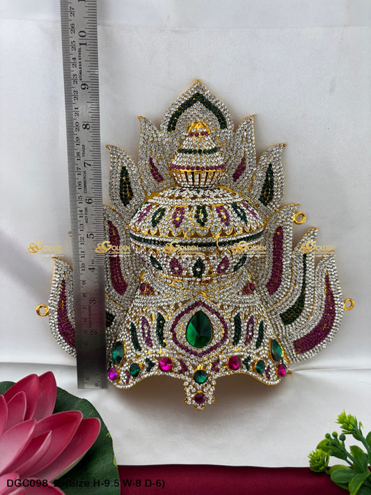 Andal Crown Kireedam Mukut For God Goldencollections Size: 9.5 X 8 X 6, Color: Multi Green, Style: Jwala Image 2