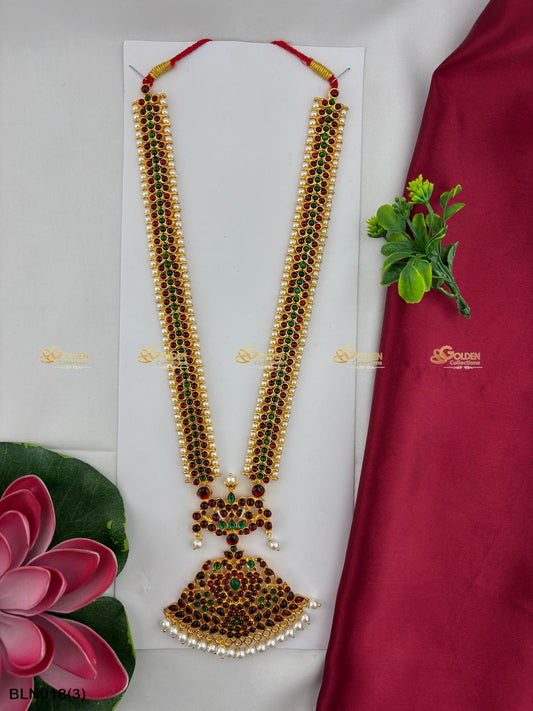 Kempu Red Green Bharatanatyam Long Chain Goldencollections Bln 018