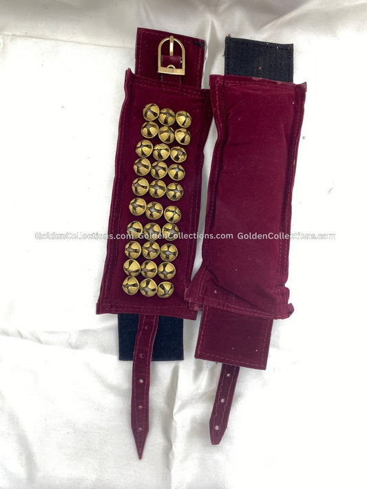 Bharatanatyam Ghungroo Salangai 3Line Maroon Velcro Brass Anklet 2
