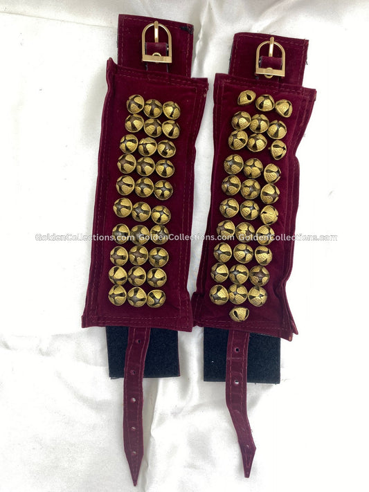 Bharatanatyam Ghungroo salangai 3-line Maroon Velcro Brass Anklet