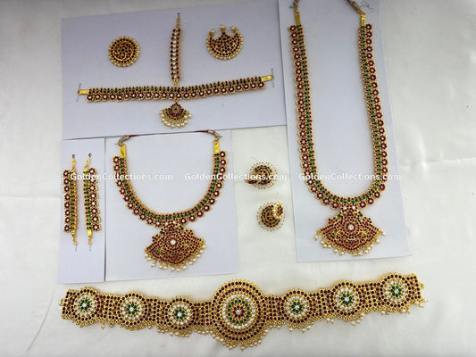 Traditional South Indian Kemp stone temple necklace and Jhumka earrings