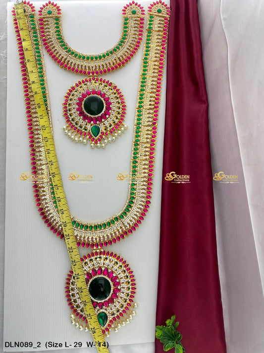 Divine Aura Long Haram Hindu Deity Jewellery Size: 29 X 14, Color: Multi, Style: 2 Step Image 2