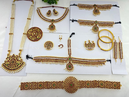 Temple-style Kemp necklace and long haram for Indian dance
