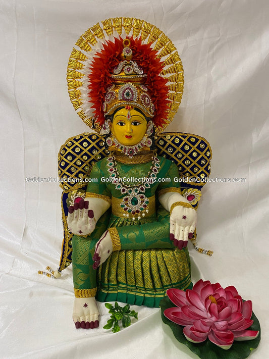 Exquisite Golden Varalakshmi Idol Green