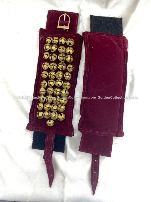 Ghungroo For Bharatanatyam 4Line Maroon Velvet Velcro Brass Salangai 2