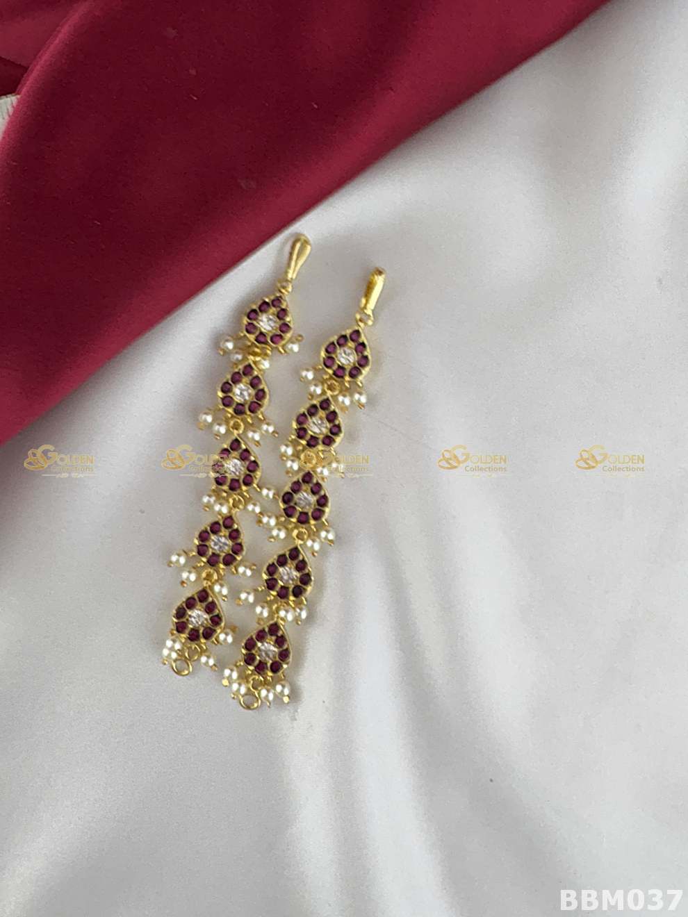 Kemp Matil for Bharatanatyam | Temple Jewellery Side Head Chain with Pearl Drops
