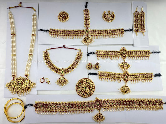 “Traditional Kemp temple jewelry for Arangetram performance”