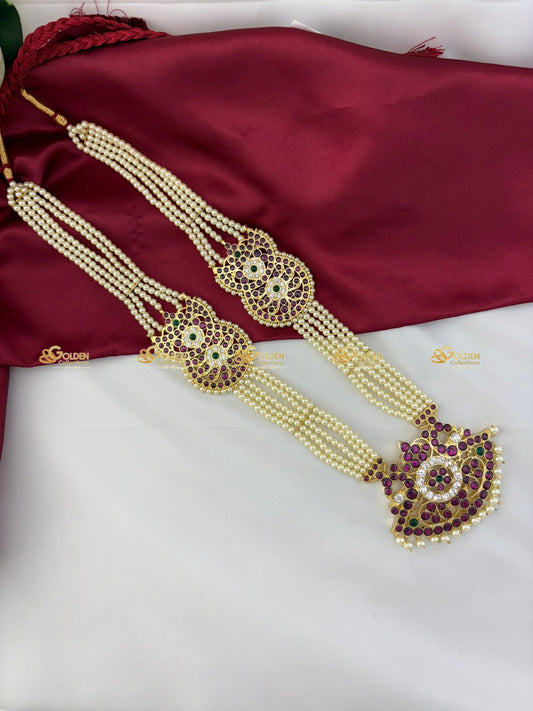 Traditional Kemp Pearls Long Haram with temple design