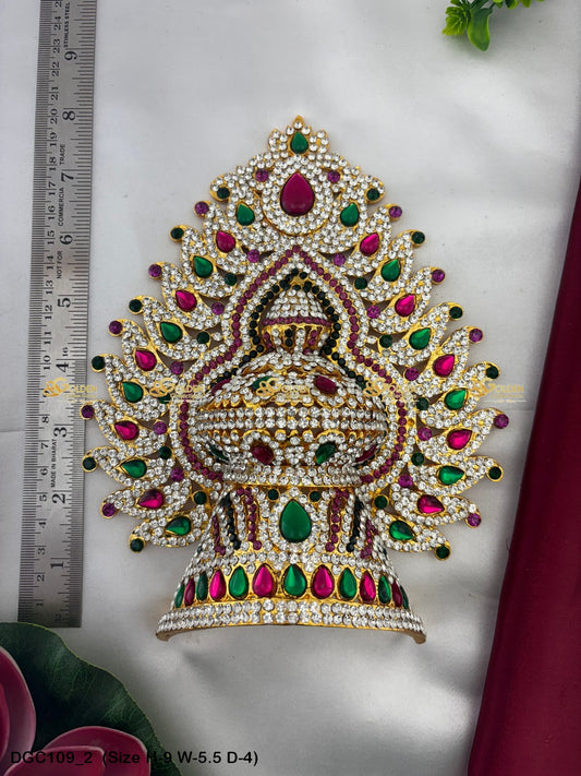 Ornate Crown Mukut For Goddess Idol Goldencollections Size: 9 X 5.5 X 4, Color: Multi, Style: Jwala Image 2
