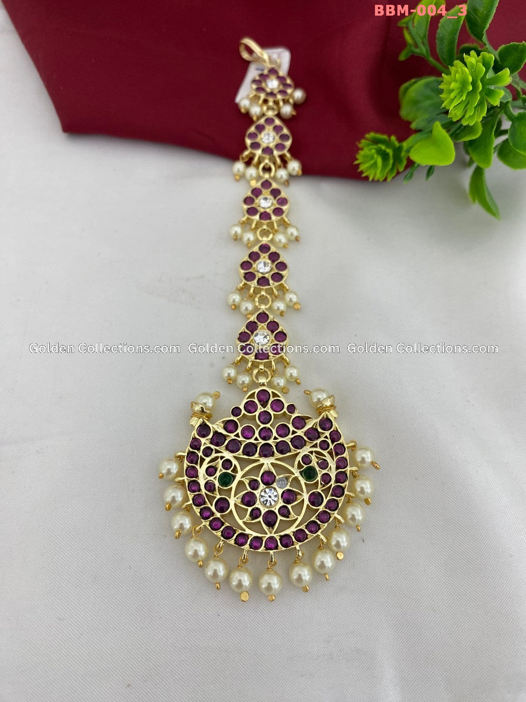Real Kempu Mang Tikka For Bharatanatyam Goldencollections Color: Kemp Style: Maang Tikka Image 3