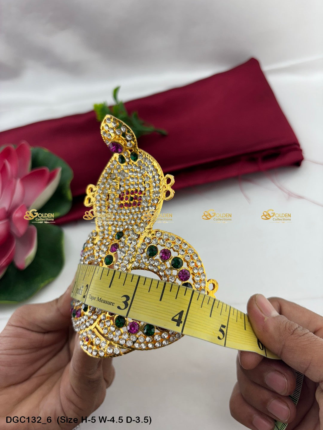 Sacred Jewellery Crown For Goddess Idol Goldencollections Size: 5 X 4.5 X 3.5, Color: Multi, Style: Bajuban Image 6