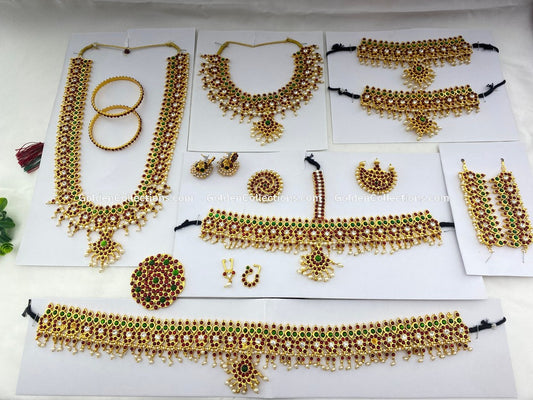 "Traditional Kemp temple jewelry for classical dance from Tamil Nadu"