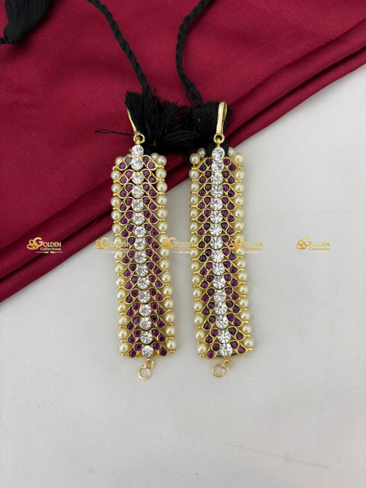 Traditional Kemp Stone Temple Jewellery Ear Chain, Bharatanatyam Ear Accessory Kemp Mattal