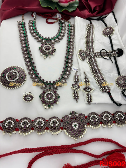 Antique Kemp Bharatanatyam Set | Maroon & Green Arangetram Jewellery