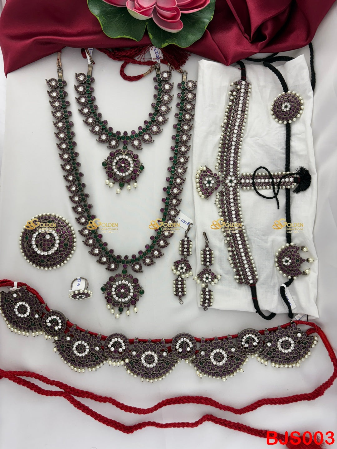 Antique Kemp Bharatanatyam Set | Maroon & Green Arangetram Jewellery