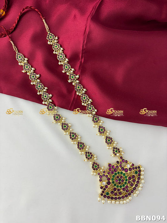 Bharatanatyam Kemp Long Haram | Temple Dance Jewellery