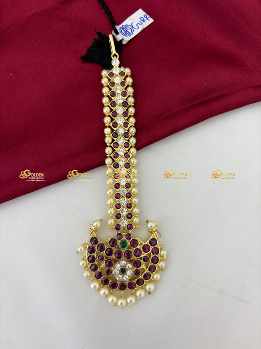 Bharatanatyam Kemp Maang Tikka Temple Dance Jewelry Size: Kemp, Color: Kemp Mang Tikka, Style: Image 1