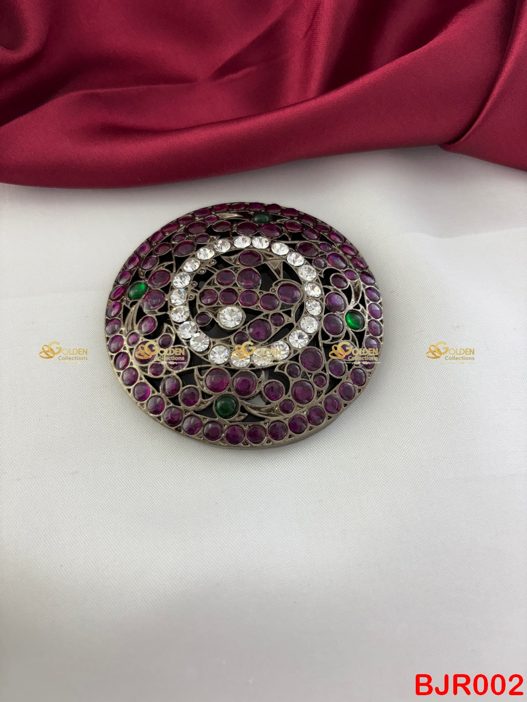 Bharatanatyam Kemp Rakodi | Temple Dance Hair Accessory with Purple & White Stones BJR002