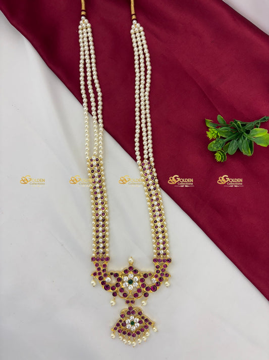 Bharatanatyam Pearl Kemp Long Necklace Premium Dance Jewelry Color: Kemp Style: Kemp Short Necklace Image 2