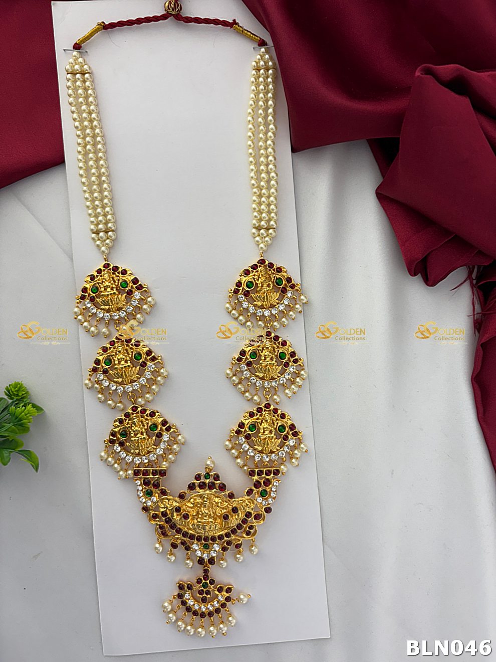 Bharatanatyam Pearl Haram – Kemp Temple Jewellery Long Necklace | GoldenCollections