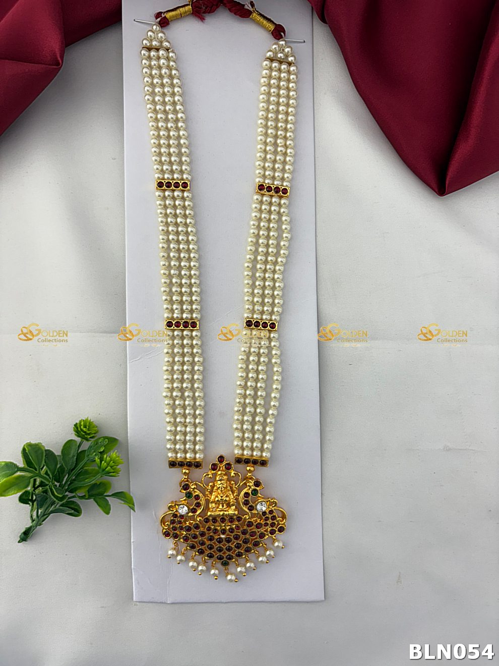 Bharatanatyam Pearl Long Haram – Lakshmi Peacock Kemp Pendant