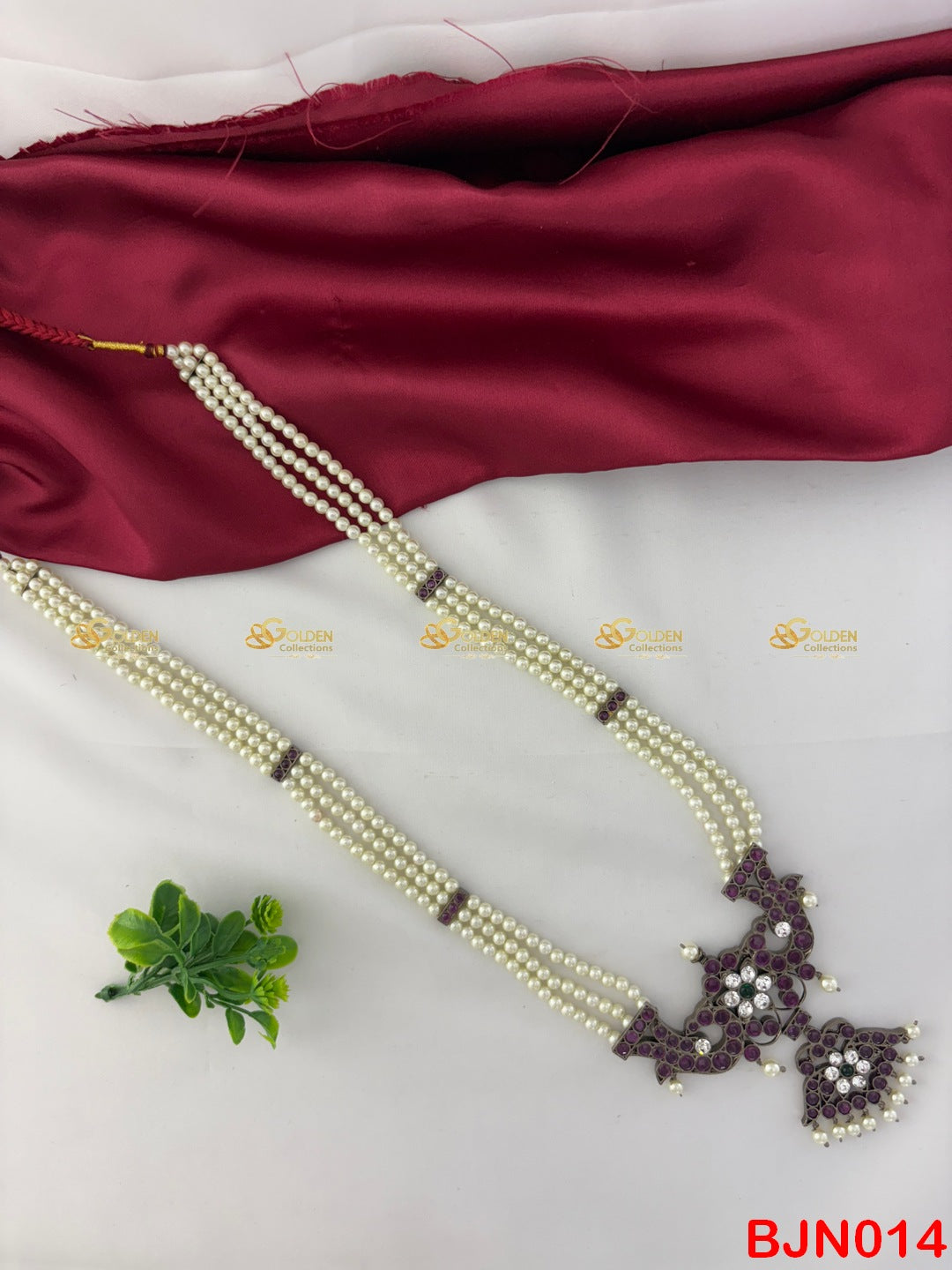 Bharatanatyam Pearl Necklace with Double Kemp Pendant | Temple Muthu Malai