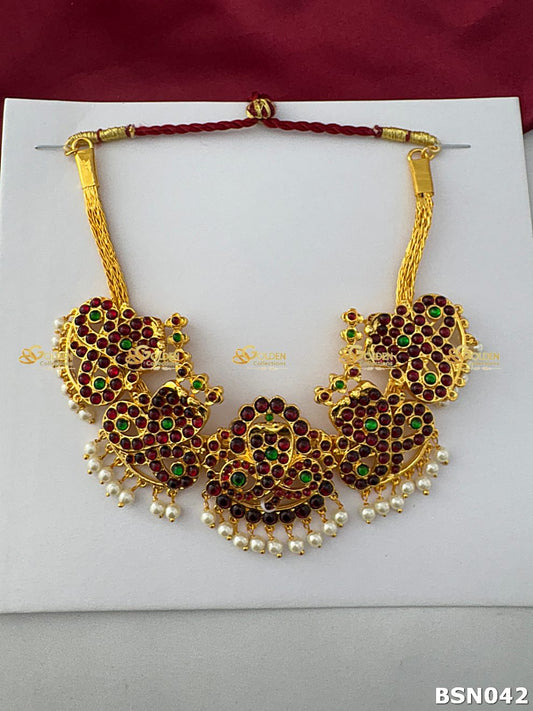 Bharatanatyam Short Necklace – Kemp Temple Jewellery with Pearls | GoldenCollections