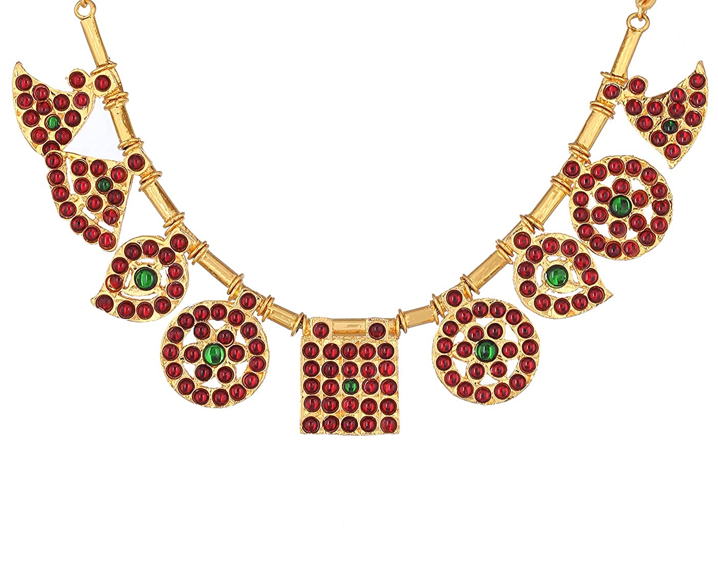 Bharatanatyam short necklace with red, green and clear stones