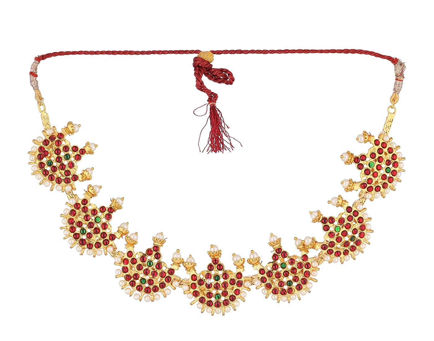 Bharatanatyam short necklace with red and clear stones