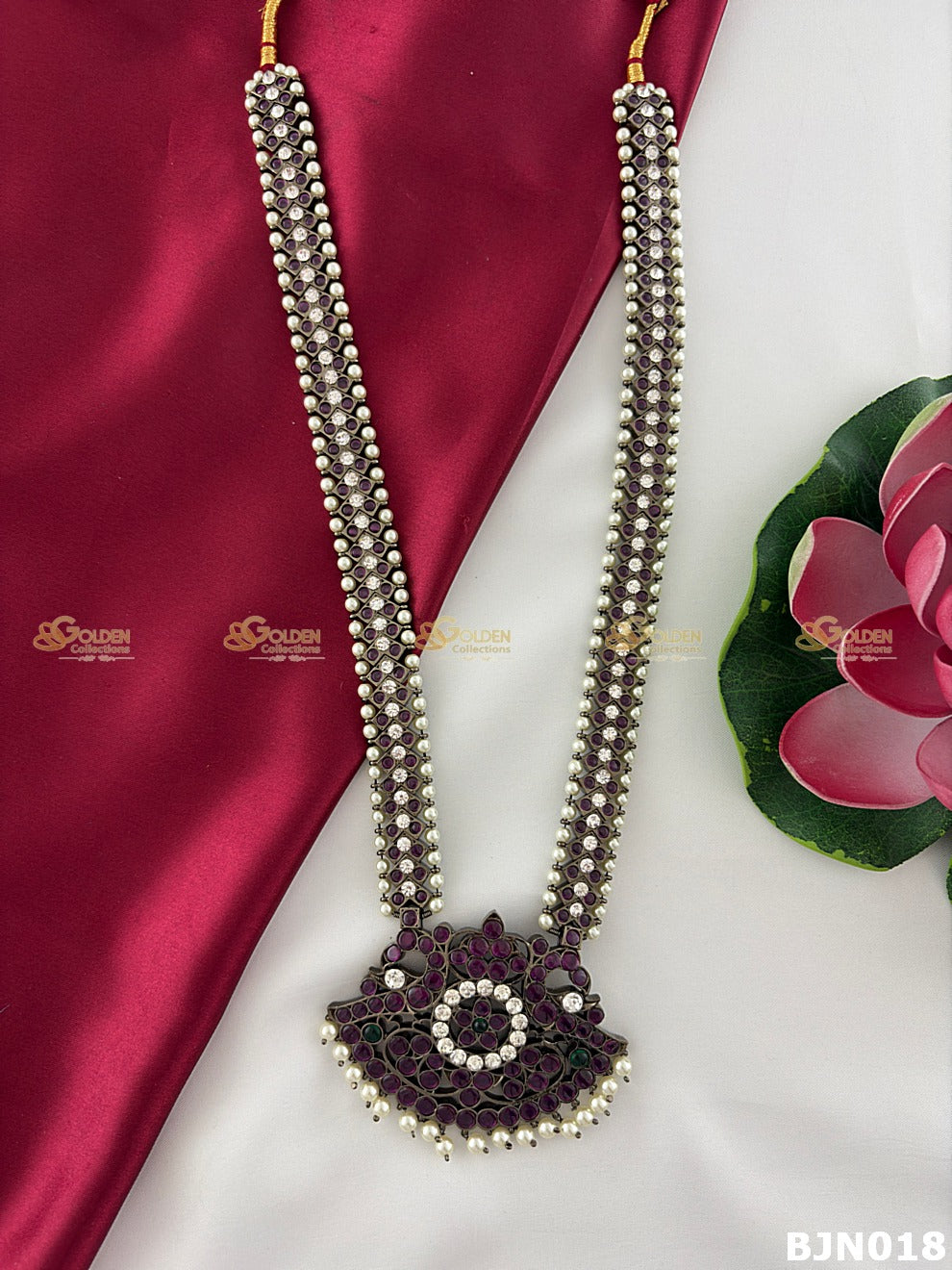 Black Kemp Bharatanatyam Long Haram for Arangetram – Antique Temple Jewellery Necklace for Kuchipudi