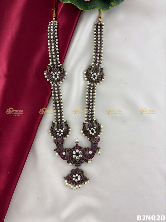 Black Kemp Bharatanatyam Long Haram | Antique Temple Necklace