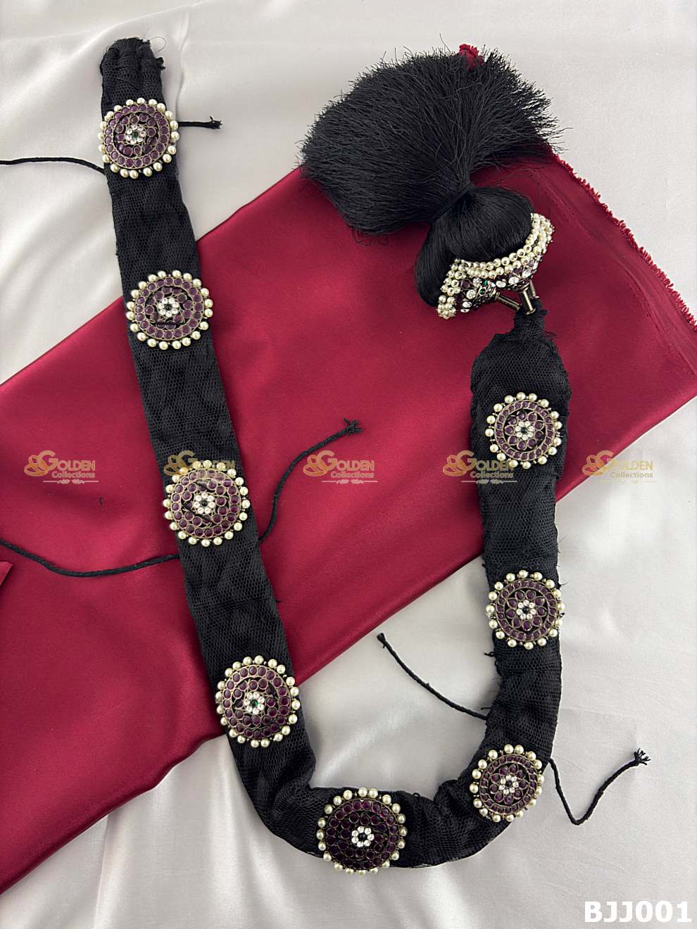 Black Kemp Jada / Jadai with Jada Billa & Jada Kuchulu for Bharatanatyam | Temple Jewellery Hair Set