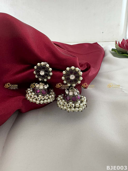 Black Kemp Jhumka Earrings for Bharatanatyam | Traditional Temple Jewellery Dance Jhumki-BJE038