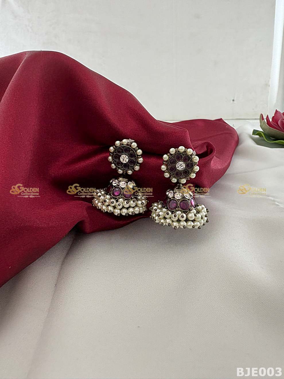 Black Kemp Jhumka Earrings for Bharatanatyam | Temple Jewellery