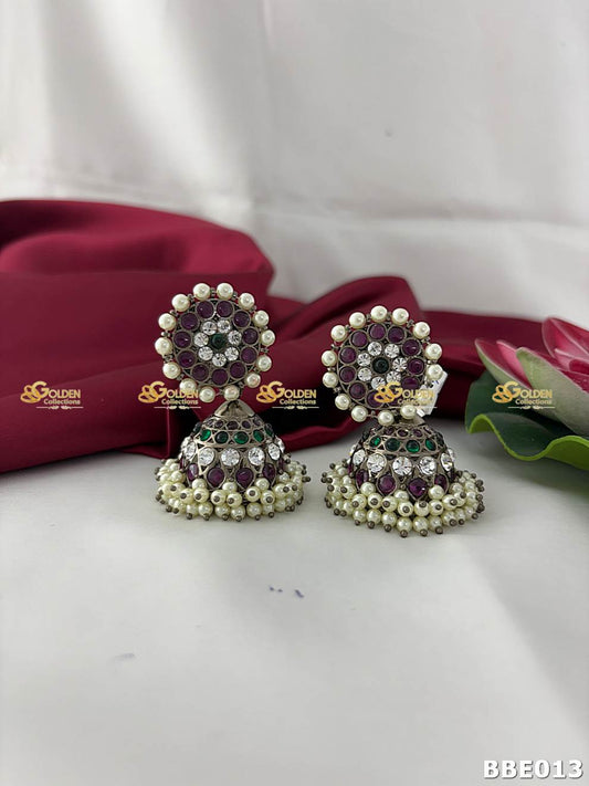 Black Kemp Jhumki Earrings | Bharatanatyam Dance Jewellery