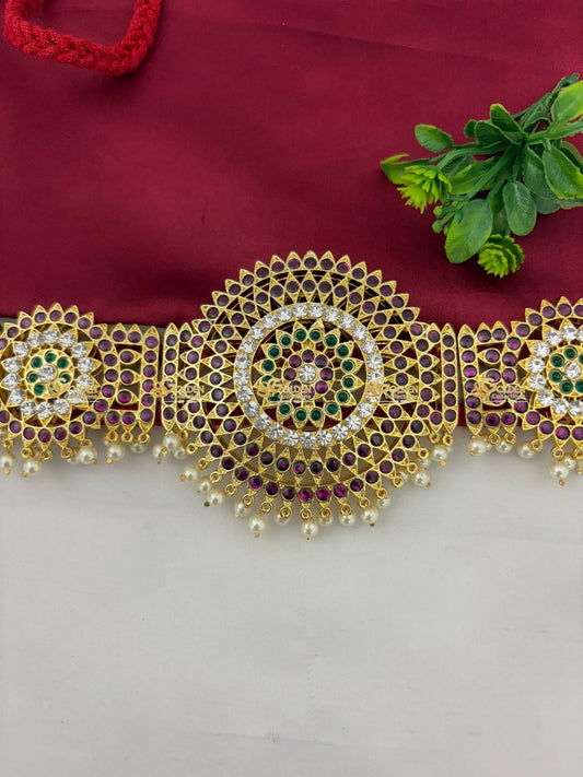 Brass Kemp Waistbelt Temple Jewelry Vaddanam For Dance Size: NA x NA x NA, Color: Kemp, Style: Kemp Belt Image 2