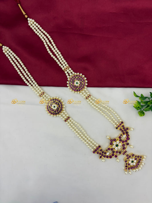 Brass Real Kemp Long Necklace Haram For Bharatanatyam Color: Kemp Style: Kemp Short Necklace Image 3