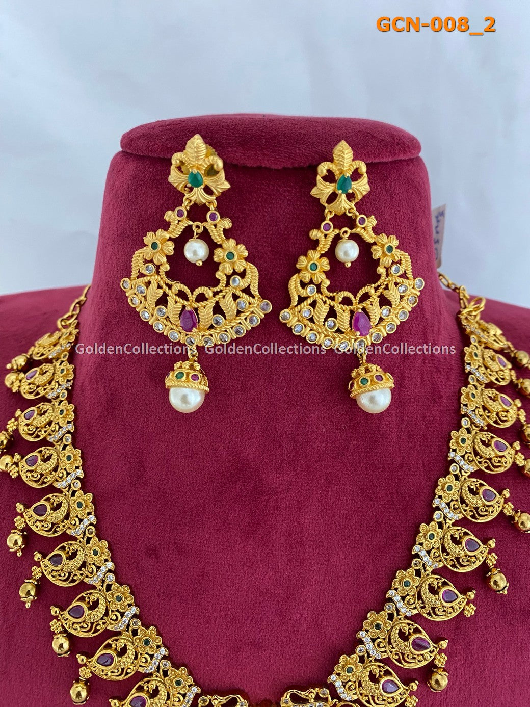 Bridal Necklace Set : 1 Gram Gold Jewellery Bridal Set Golden Collections 3