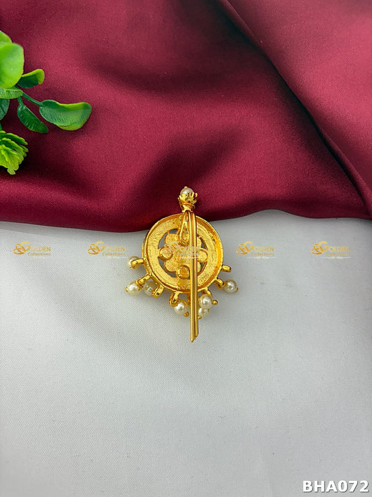 Circular Kemp Rakodi gold plated Bharatanatyam hair ornament for Kondai