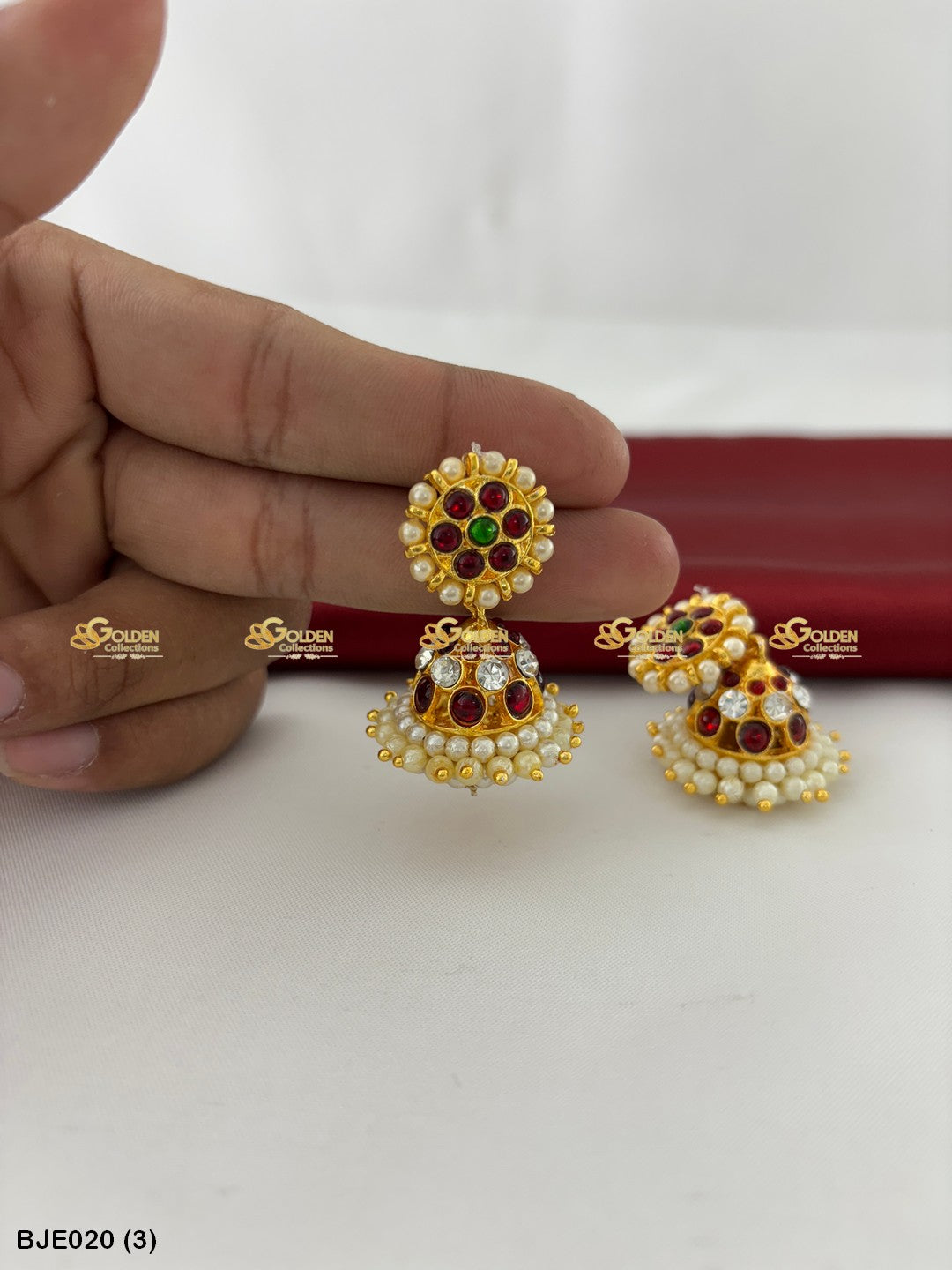 Classical Kempu Jhumki Goldencollections Color: Multi, Style: Bharatanatyam Earrings Image 2