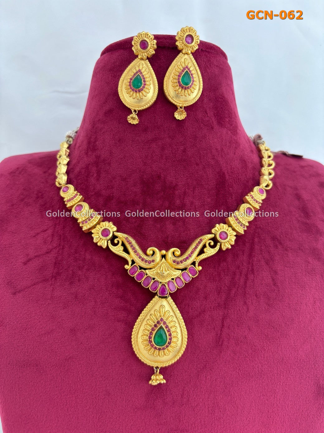 Bridal Necklace Wedding Haram One Gram Gold GCN-062 – Golden