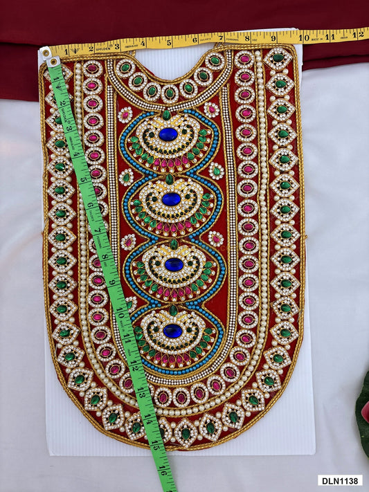 Measurement photo showing 15 x 10 Inches deity chest long haram with measuring tape for idol alankaram