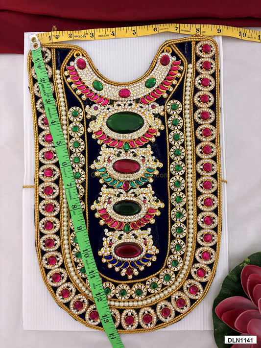 Measurement photo showing 14 x 9 Inches deity chest long haram with measuring tape for idol alankaram