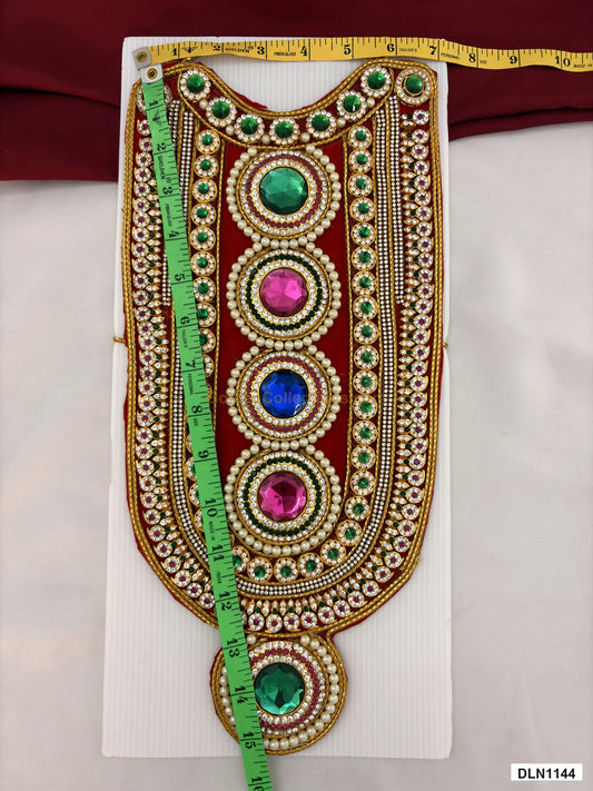 Measurement photo showing 15 x 7 Inches deity chest long haram with measuring tape for idol alankaram