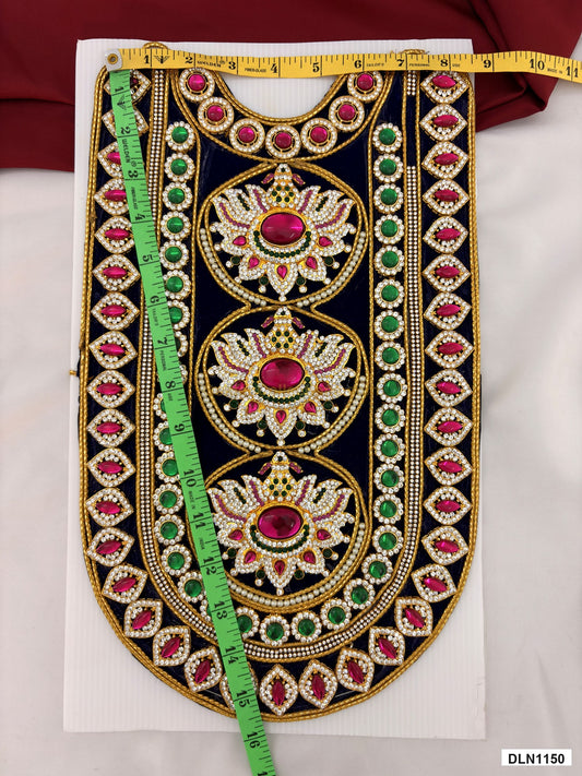 Measurement photo showing 15 x 9 Inches deity chest long haram with measuring tape for idol alankaram