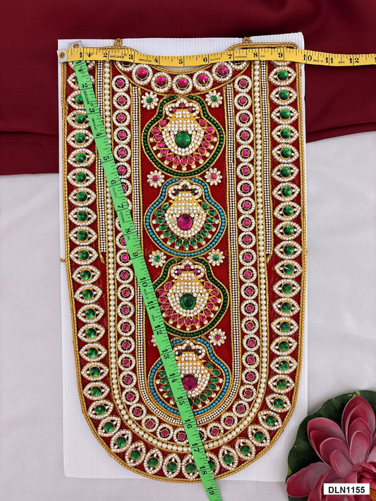 Measurement photo showing 18 x 9 Inches deity chest long haram with measuring tape for idol alankaram