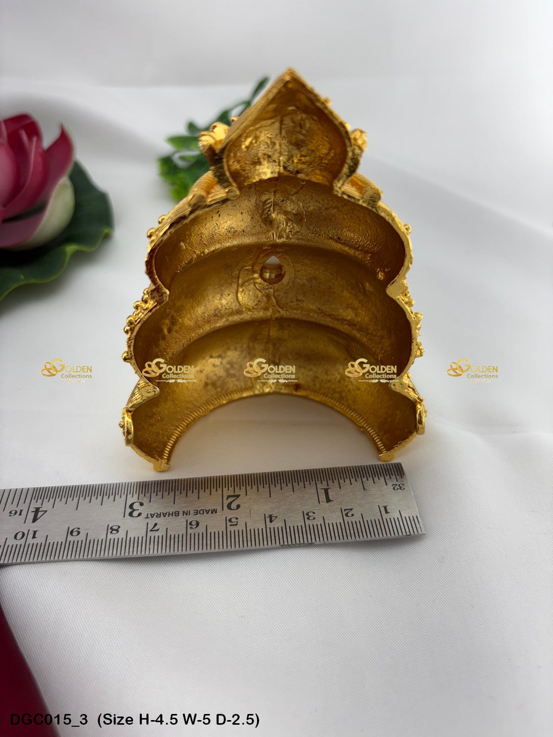 Deity Gold Plated Crown Mukut Goldencollections Size: 4.5 X 5 X 2.5, Color: Gold, Style: Half Round Image 3