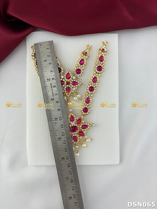 Goddess Pink 2 Step Short Haram / Short Necklace DSN065 deity short haram measurement photo showing ruler size reference