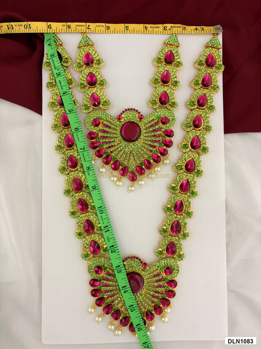 Measurement photo showing 16 x 9 Inches deity long haram with measuring tape for idol alankaram